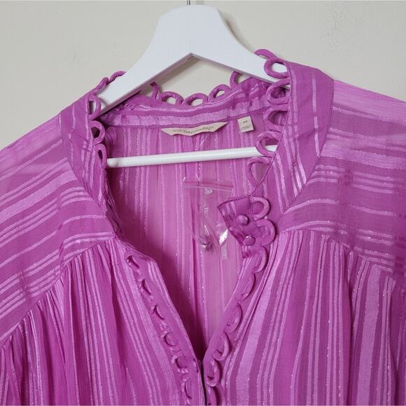 SOFT SURROUNDINGS Purple Stripe Sheer Button Up Blouse Size 3X casual workwear - Picture 2 of 8